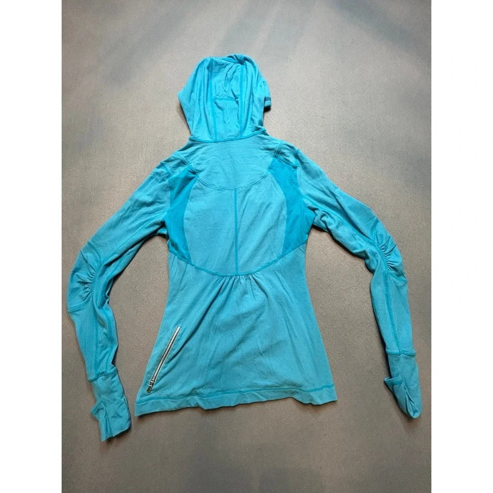 Lululemon Turquoise Blue Ruched Half Zip Hoodie Long Sleeve Thumbholes Size 6-53